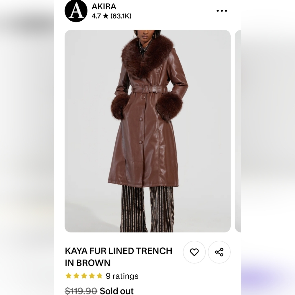 Akira Chocolate Brown Faux Leather Jacket with Faux Fur Trim - Picture 2 of 9